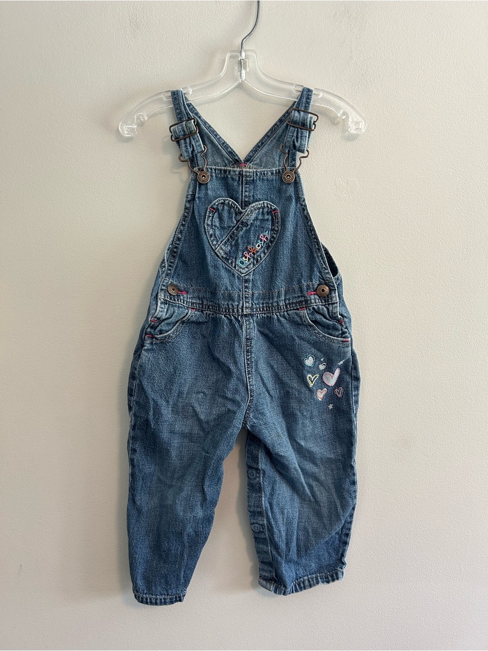 Oshkosh 18m medium wash Denim embroidered Heart Overalls